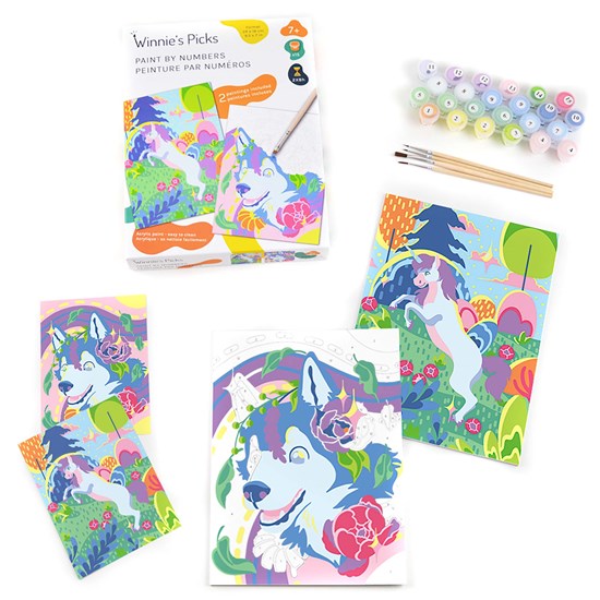 Kit peinture par numéro pour enfant - husky et licorne