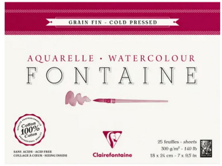 25-Sheet Fontaine Watercolour Paper Pad Cold Pressed 18x24cm