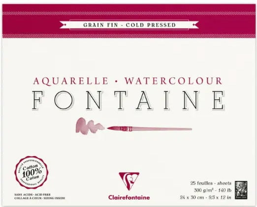 25-Sheet Fontaine Watercolour Paper Pad Cold Pressed 24x30cm