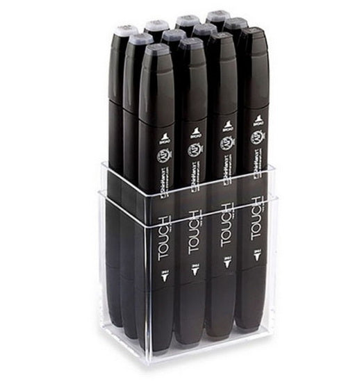 Ens. 12 marqueurs double pointe Touch gris froid