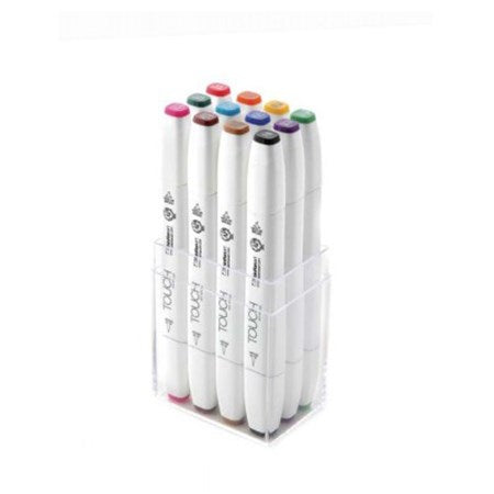 Ens. 12 marqueurs pointe pinceau Touch couleurs de base