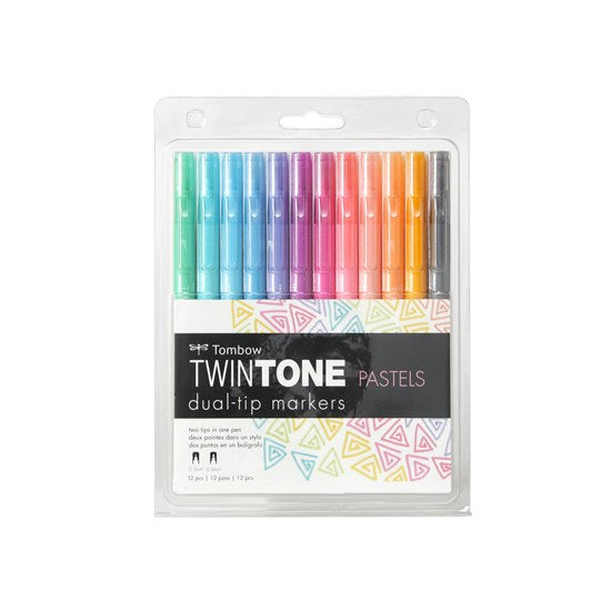 Set of 12 dual brush pen twintone pastel