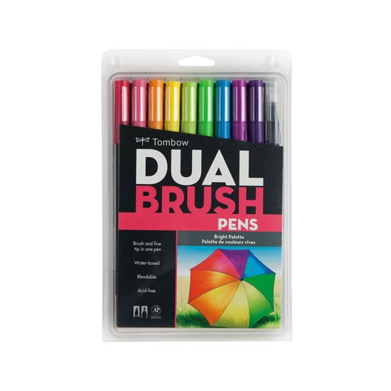 Set of 10 dual brush pen bright