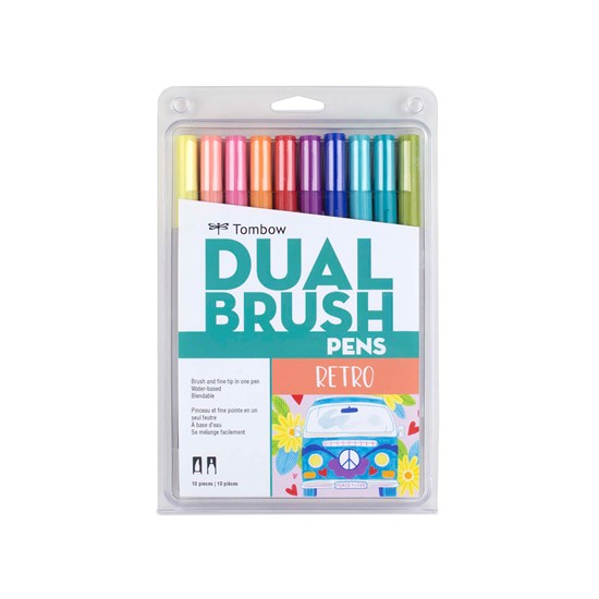 Set of 10 dual brush pen retro