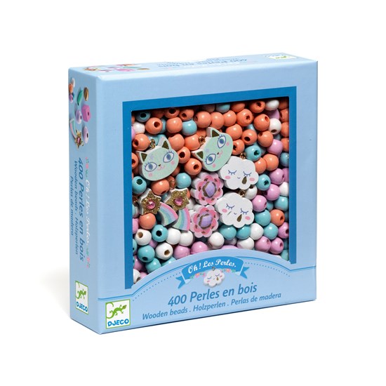 Ens. perles en bois : arc-en-ciel