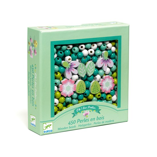 Ens. perles en bois : feuilles et fleurs
