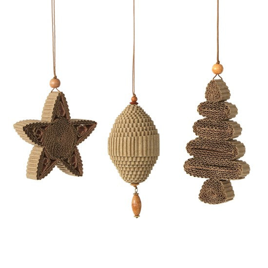Corrugated Cardboard Ornaments - Star, Bauble, Pine Tree
