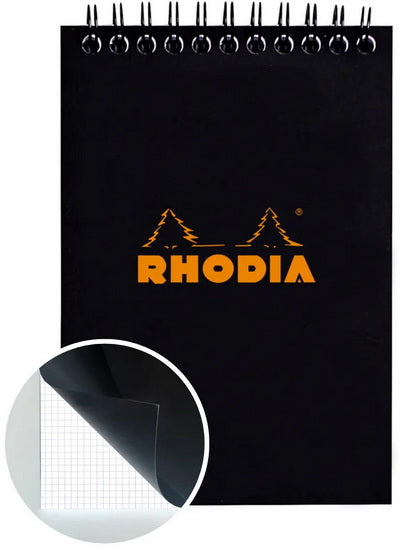 Rhodia Spiral Notepad-Graph - BLACK - 105 X 148 MILLIMETERS