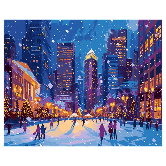 Peinture à numéros - « plaisir hivernal au centre-ville »