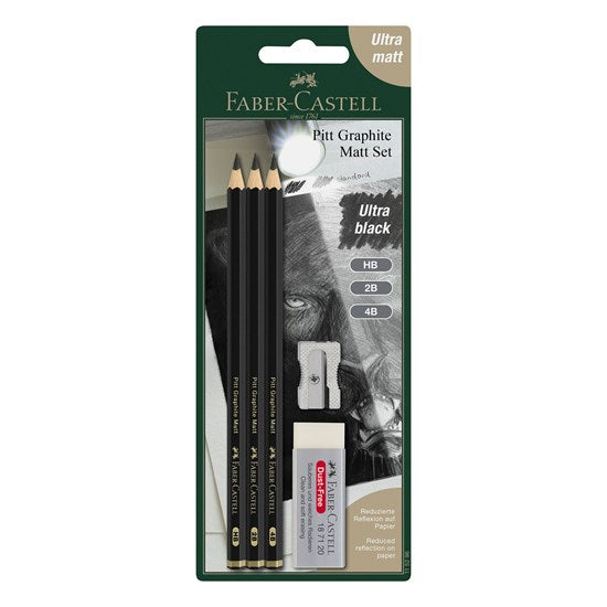 Set of 3 matte graphite pencils and accessories