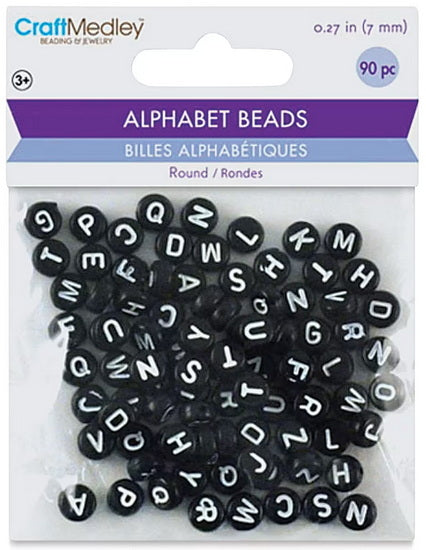 90 Alphabet beads - black and white -7mm