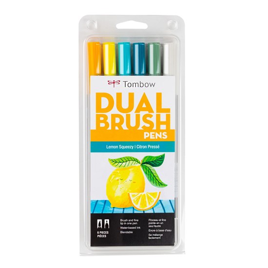 Set of 6 dual brush pen lemon squeezy