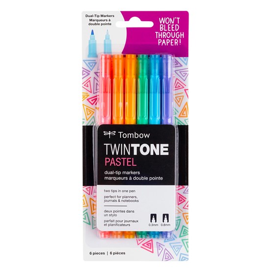 Set of 6 dual brush markers twintone pastel