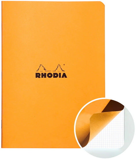 Stapled Rhodia Notebook-Graph - ORANGE - 148 X 210 MILLIMETERS