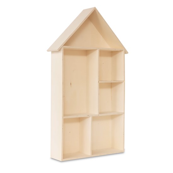 Natural Wood House-Shaped Shelf