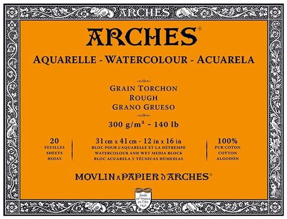 Bloc aquarelle - 100% coton - 140lb - rugueux - 12x16po (20f)