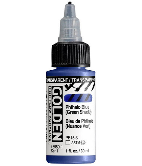 Acrylique high flow - 1 oz  bleu phtalo ton vert trans.  s1