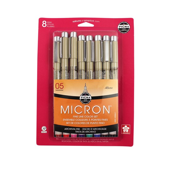 Set of 8 markers pigma micron assorted colors