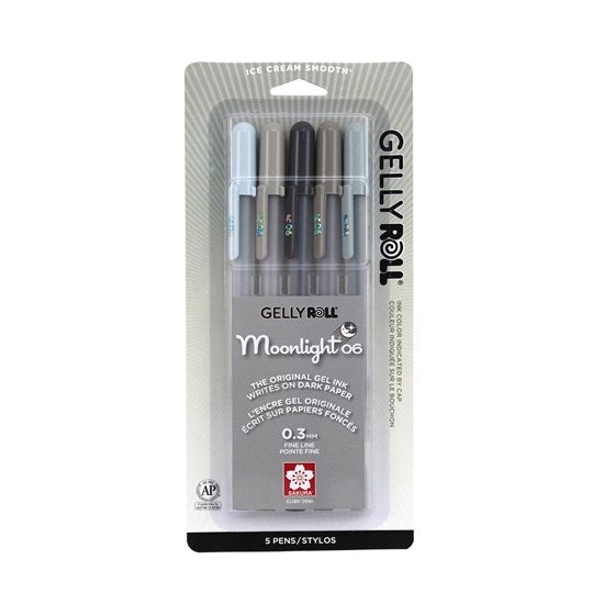 Set of 5 gel pens gelly roll moonlight gray