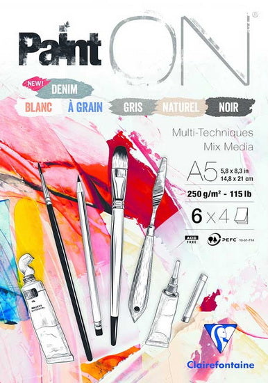 Paint'ON Mixed Media Glued Pad - 6 Colours - 5.8 X 8.3 INCHES