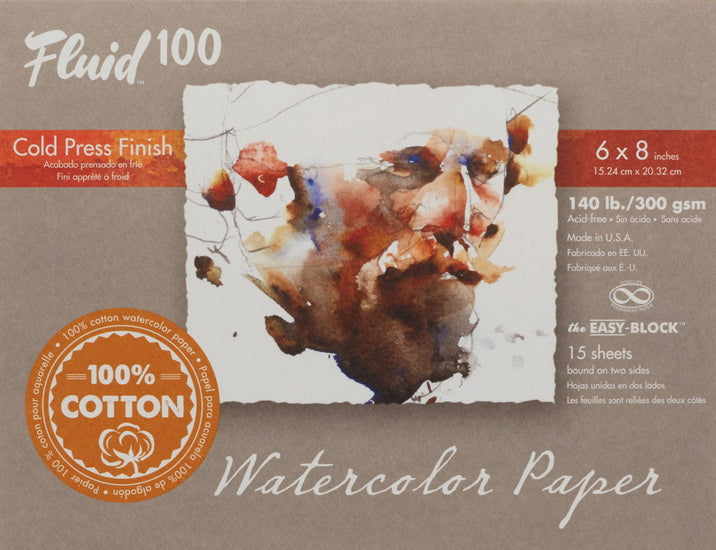 Bloc papier aquarelle 100% coton - cp - 140lb - 6x8po (15f)