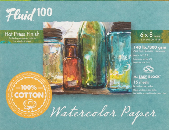 Bloc papier aquarelle 100% coton - hp - 140lb - 6x8po (15f)
