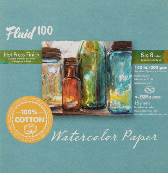 Bloc papier aquarelle 100% coton - hp - 140lb -8x8po (15f)