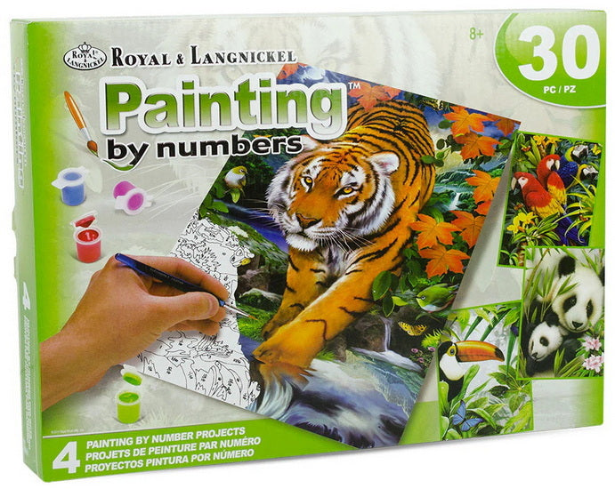 Ens. 4 peintures à numéros jungle