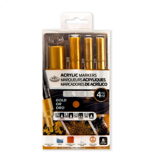 Ens. 4 marqueurs acryliques ors pointes assorties