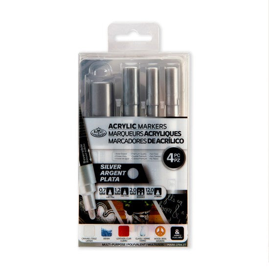 Ens. 4 marqueurs pointes assorties argent