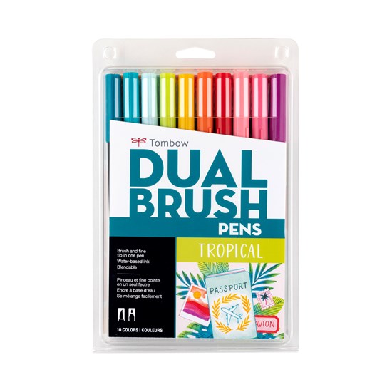 Set of 10 dual brush pen tropical