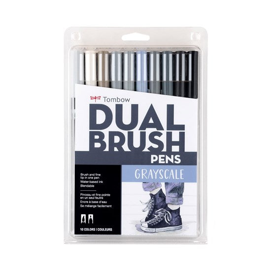 Set of 10 dual brush pen grayscale