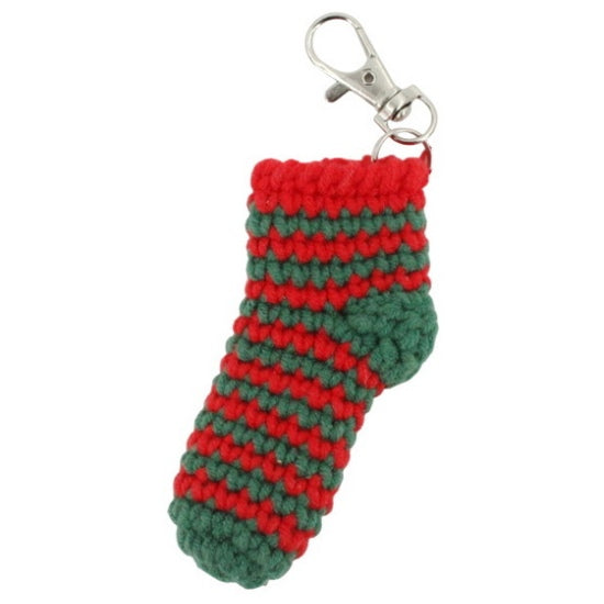 Porte-clés chaussette verte tricot