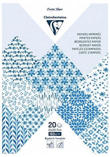 Bloc Papiers Imprimés 8.4 X 12 po (21 X 29.7 cm) 160g Shibori Floral 20 Feuilles