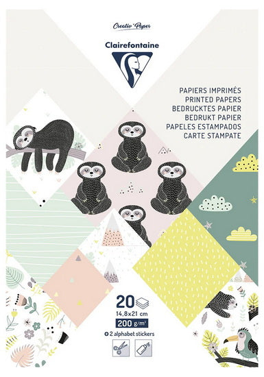 Printed Paper Pad 5.8x8 in.(14.8x21 cm) 200g Sloths 20 sheets