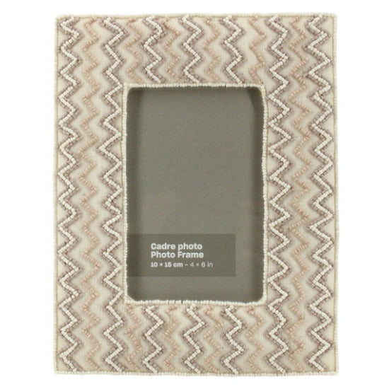 Ivory & beige color glass beads hand embroidered photo frame wit