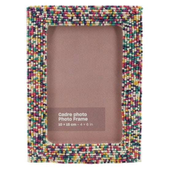 Multi color random glass beaded hand embroidered photo frame