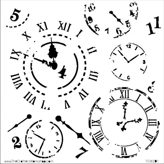 Pochoir voyage dans le temps 6x6po