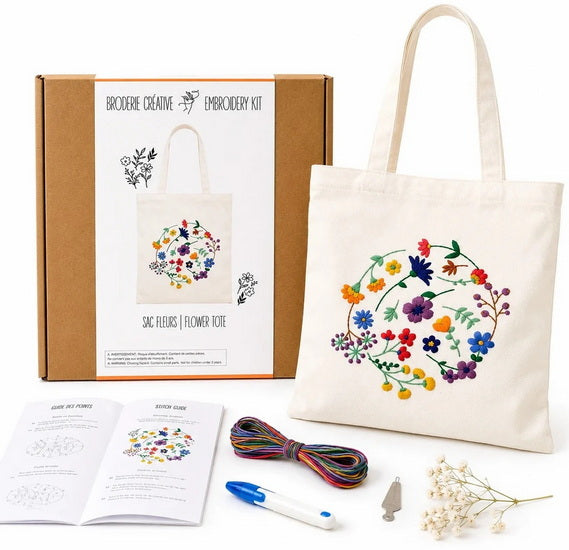Flower Tote Bag Embroidery Kit
