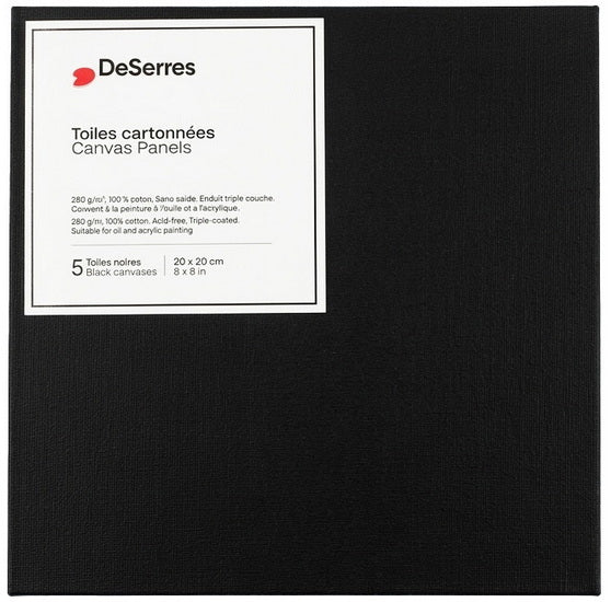Black Canvas Board 8x8in - 5pcs