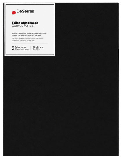 Black Canvas Board 9x12in- 5pcs