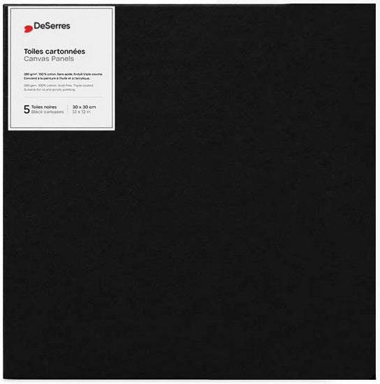 Black Canvas Board 12x12in- 5pcs