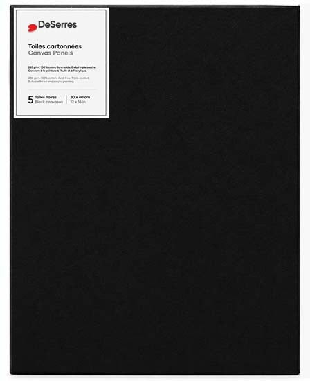 Black Canvas Board 12x16in- 5pcs