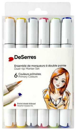 Alcohol Dual-Tip Marker Set Primary Colors 6pcs