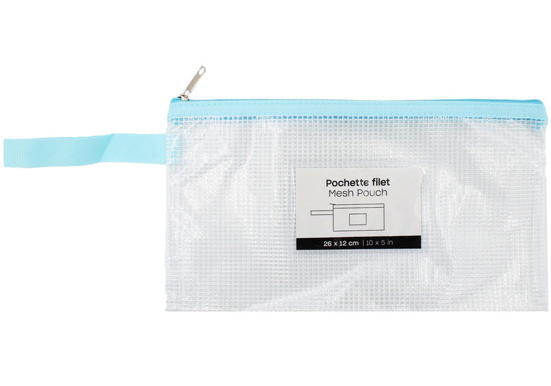 Mesh Zipper Pouch Letter Blue -10x5"