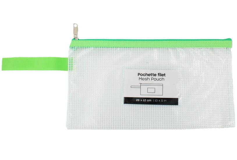 Mesh Zipper Pouch Letter Green -10x5"