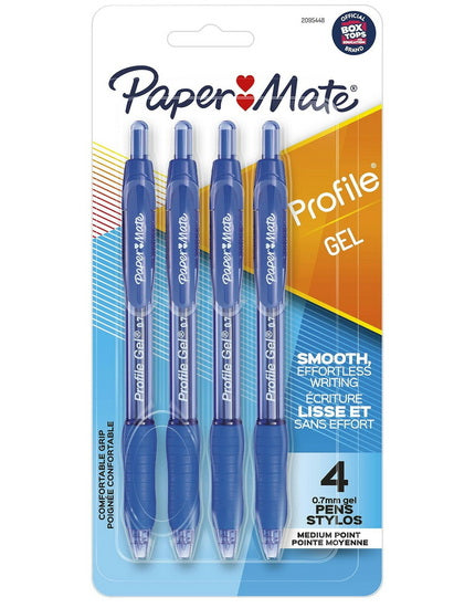 Ens. 4 stylos bleus rétractable a encre gel Profile