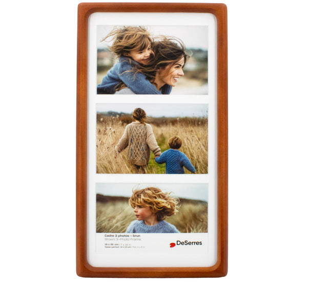 Cadre 3 photos coins arrondis naturel  3.5x5.5po