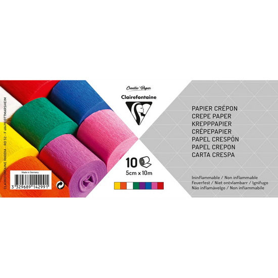 Ens. de 10 bandes de papier crépon assorties - 5cmX10m