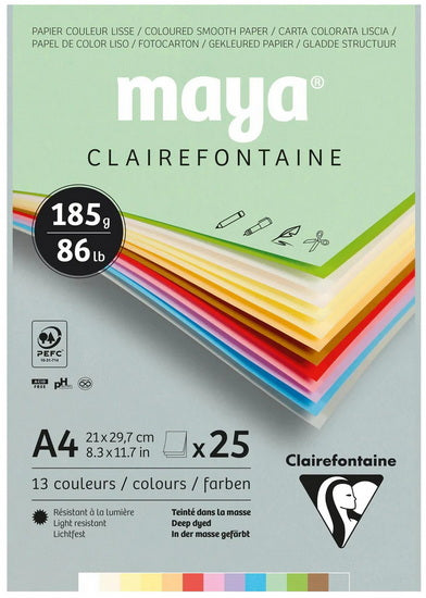 Papier cartonné Maya A4 185g couleurs pastels assorties (25)